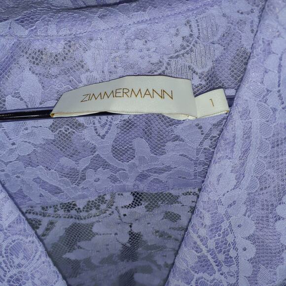 Zimmermann 'High Tide' Purple  Cotton-Blend Lace Shirt Size 1 - Picture 4 of 4